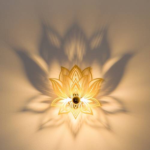 Wandlampe aus Holz, Mandala, Geometrischer Schatten, Schattenlampe, Lotusblüte, mit E27 Fassung
