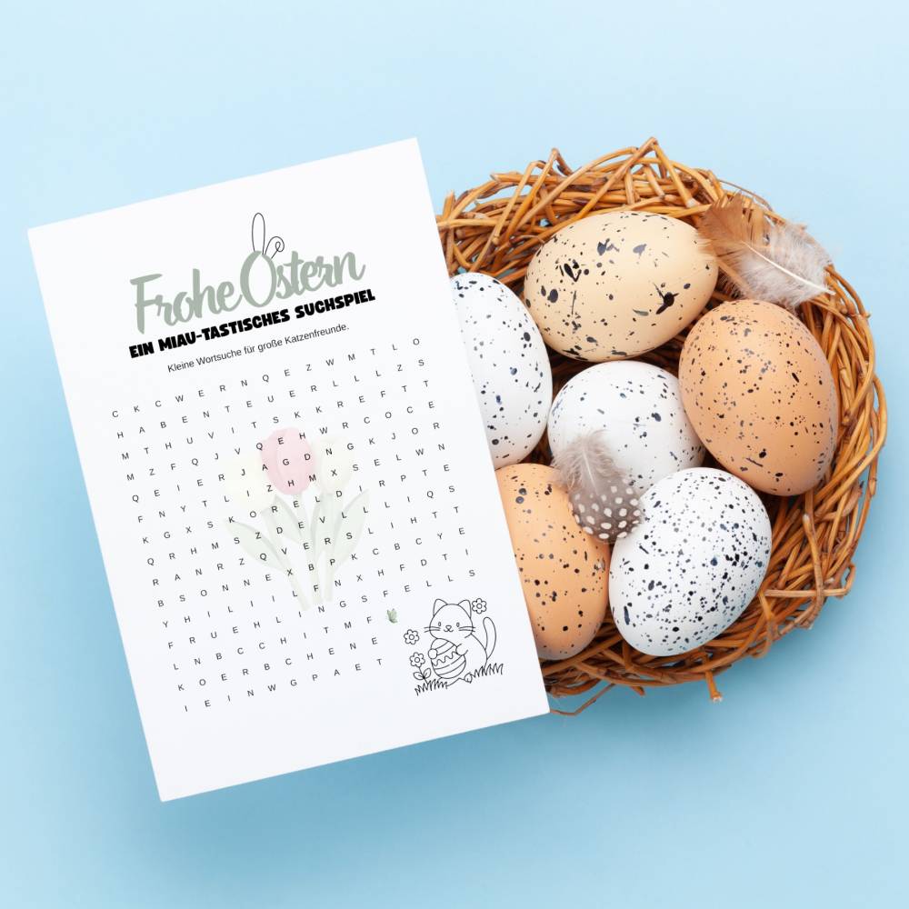 Oster-Suchsel für Katzenfreunde – A4 PDF-Vorlage zum Ausdrucken & Download
