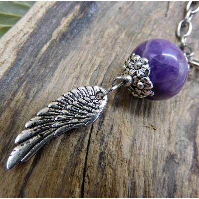 Auto Rückspiegel Anhänger mit Amethyst & Schutzengel-Flügel