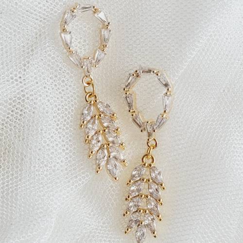 18K Braut Ohrringe, Hochzeitschmuck Gold mit Zirkonia,Vergoldete Ohrstecker