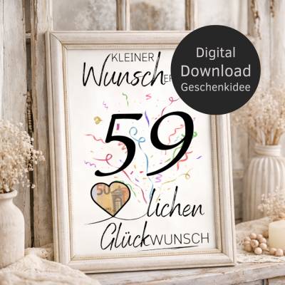 Geldgeschenk 59. Geburtstag | Wunscherfüller Digitaler Download | Geburtstagsgeschenk DIY Last Minute Idee