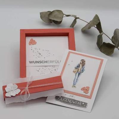 Handgefertigte Geschenkbox zur Jugendweihe mit Karte & Geldfach