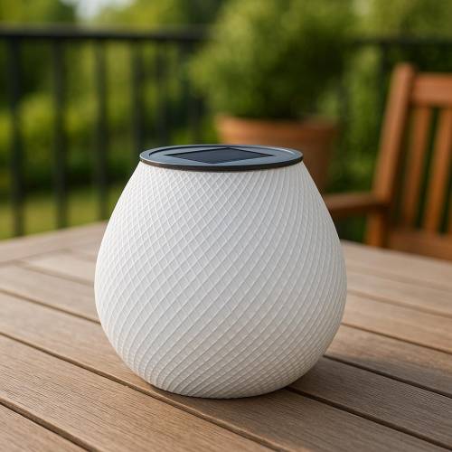 Solar Tischlampe 3D-gedruckt – Wetterfeste LED Leuchte für Terrasse & Balkon, warmweiß, 12 cm