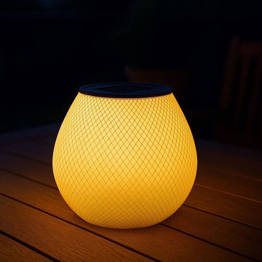 Solar Tischlampe 3D-gedruckt – Wetterfeste LED Leuchte für Terrasse & Balkon, warmweiß, 12 cm Bild 2