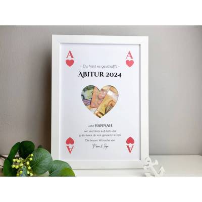 personalisiertes Geldgeschenk zum Schulabschluss Abitur | ABI - Motiv Herz Ass