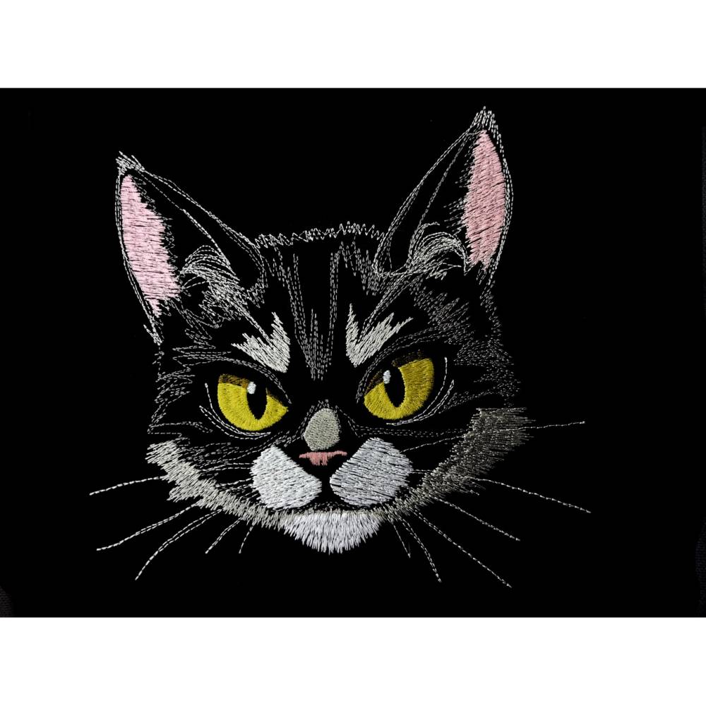 Katzengesicht Grumpy Lichteffekt Stickdatei 10x10cm – Perfekt für schwarze Stoffe Bild 1