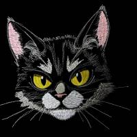 Katzengesicht Grumpy Lichteffekt Stickdatei 10x10cm – Perfekt für schwarze Stoffe
