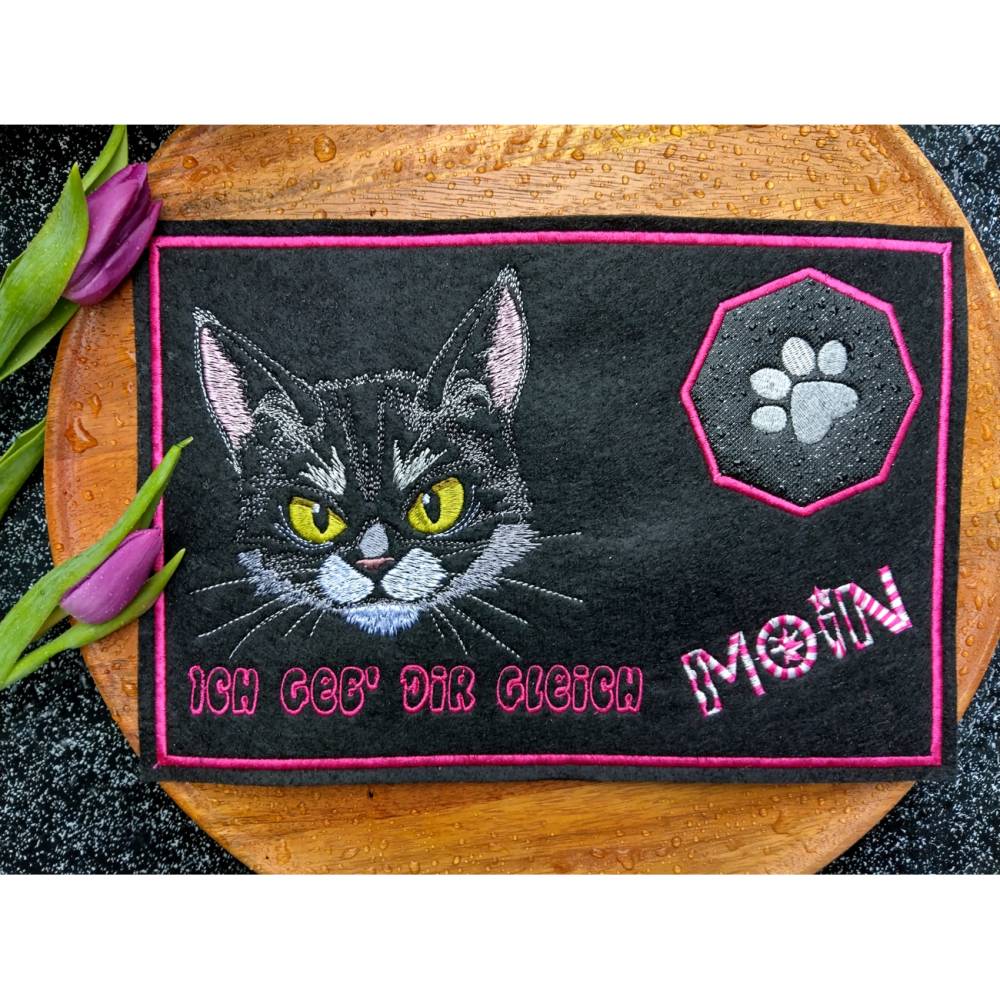 Katzengesicht Grumpy Lichteffekt Stickdatei 10x10cm – Perfekt für schwarze Stoffe Bild 6