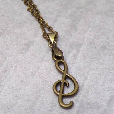 Vintage Notenschlüssel Halskette Bronze – Musik Schmuck für Musikliebhaber – 45 cm