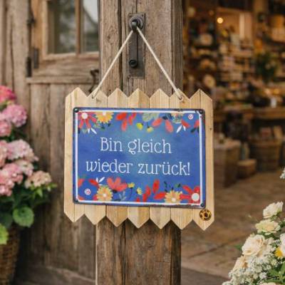 Bin gleich wieder zurück - Türschild - Laden & Geschäftsdekoration –  Wanddeko aus Altholz, Unikat