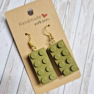 Ohrringe Ohrhänger Baustein original olivgrün 4x2 dick  – 4,5 cm – originelle Geschenkidee