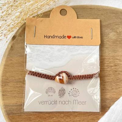 Muschel Armband, Makramee Armband Braun mit Muschel – maritimer Boho Schmuck handgeknüpft, größenverstellbar, Unikat