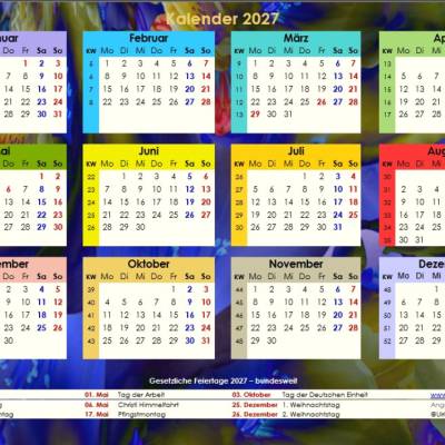 Ihr Jahreskalender 2027 auf einen Blick mit Blue Lights PDF – DIN A4 zum Ausdrucken