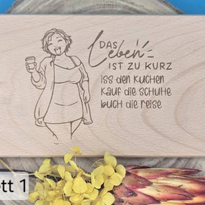 ​personalisierbar / Gravierte Holz-Frühstücksbretter – Herzliche Botschaften & Lebensfreude