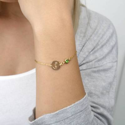 Armband Geburtsblume Geburtsstein – personalisiertes Edelstahlarmband – Gravurarmband - Sternzeichen