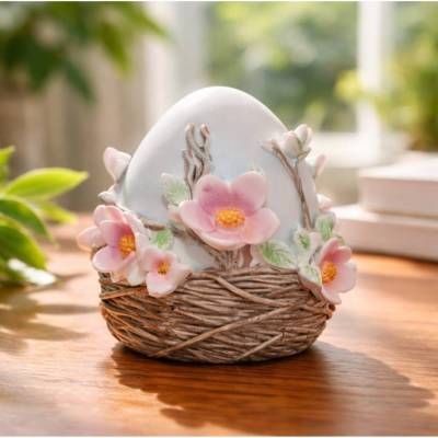 Blumen Osterei im Korb - Figur - Osterdekoration