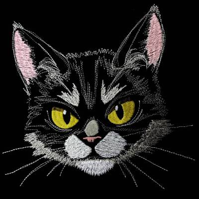 Katzengesicht Grumpy Lichteffekt Stickdatei 12-14x18cm – Perfekt für schwarze Stoffe