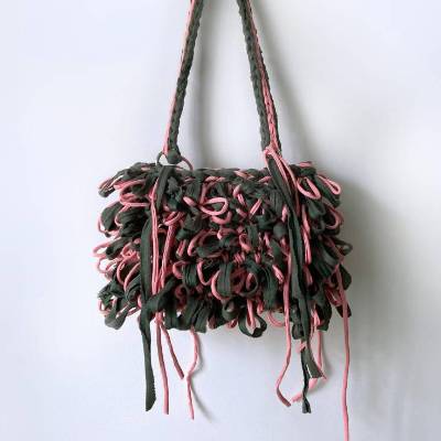  Boho Fransentasche Pink/Olive gehäkelt – Festival Bag & Crossbody Tasche aus nachhaltigem Textilgarn |  Boho-Line Unika