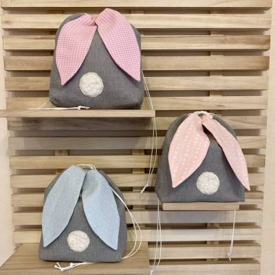 Osterbeutel Hase Stoffbeutel mit langen Ohren & Teddyplüsch – Geschenkverpackung Ostern