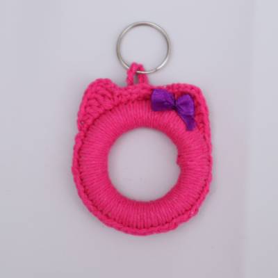 Schlüsselanhänger Katze pink Schlüsselring Taschenbaumler Handgefertigt Katzenkopf