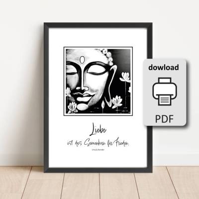 Poster Buddha gemalt mit Spruch - Wandbild - PDF DIN A4 + DIN A5 zum Ausdrucken