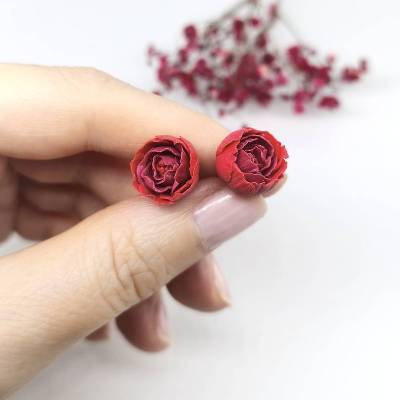 Rote Pfingstrosen-Ohrstecker aus Polymer Clay und Sterlingsilber