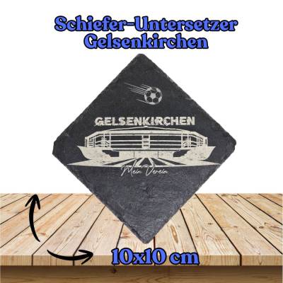 Untersetzer aus Schiefer QUER "Mein Verein" mit Fußballstadion | Lasergravur, Personal. möglich
