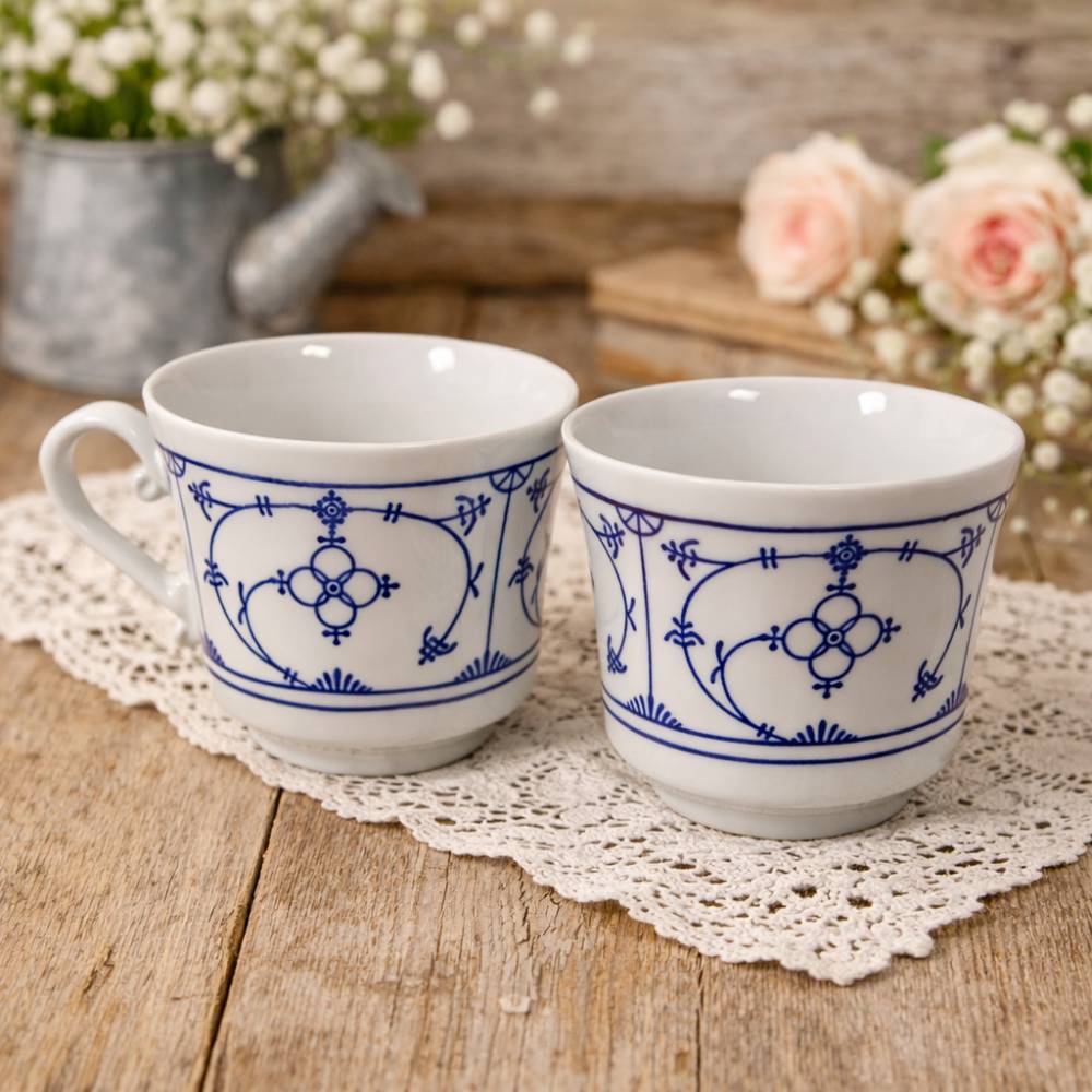 2 Porzellantassen, Kaffeetassen, blau-weiß – Sandra Rich Collection