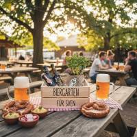 Personalisierte Biergarten & Kräutergarten Kiste – DIY Geschenk für Muttertag & Vatertag mit Namen, Aufkleber & Holzkiste