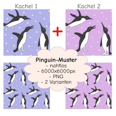 Nahtloses Pinguin-Muster PNG – 2 Farbvarianten, Scrapbooking & Digital Art, 6000x6000px
