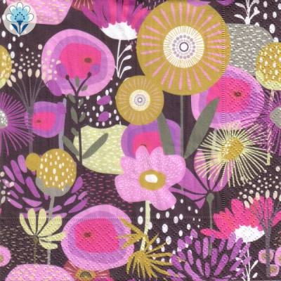 Eine Lunchserviette Bunte Blumenmischung, Blumewiese mit abstrakten Blumen