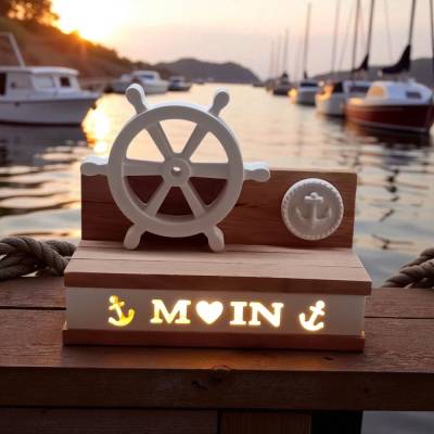 Maritime Dekoration "Steuerrad" oder "Anker" beleuchtet