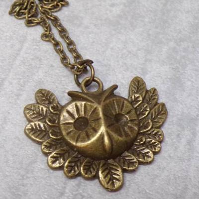 Eule Halskette antik bronze – Symbolschmuck Natur – Vintage Kette 45 cm