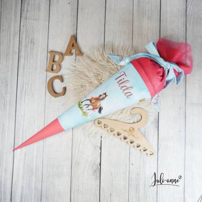Schultüte Pferd Hellblau Koralle mit Glitzer Tüll 70cm 85cm   *personalisierbar Step by Step Butterfly Nigh