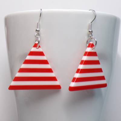 Maritime Ohrringe rot weiß gestreift Dreieck leicht  Sommer Schmuck