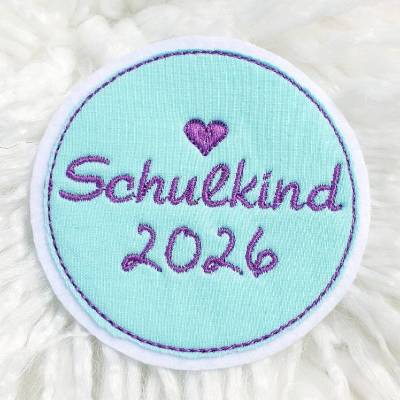 Patch/Applikation/Aufnäher/Bügelbild/ Schulkind Button - Lila Türkise gestickt Schultüte
