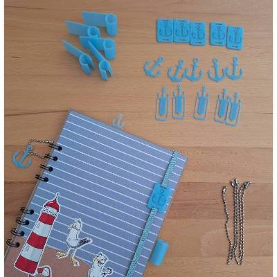 je 5x Gummiband Anhänger Stiftehalter Büroklammer Anhänger mit Kette 3D-Druck / Cover Buchbinden / Charms
