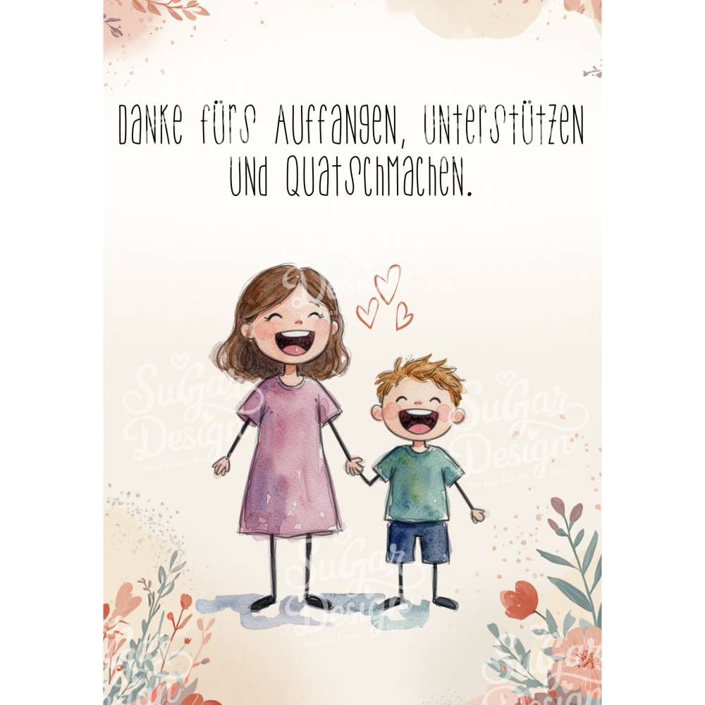 Muttertagskarte von Sohn an Mama als PDF Download – Danke fürs Auffangen Unterstützen und Quatschmachen – Aquarelllook Bild 2