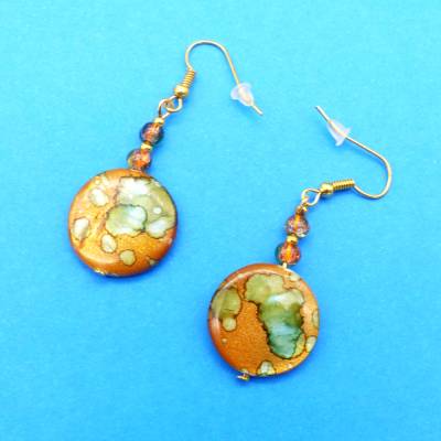 Ohrhänger, Perlmutt Drops, Länge 5,5 cm, braun grün, Ohrringe, Ohrschmuck