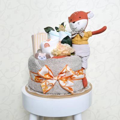 Windeltorte Fuchs orange beige zur Geburt