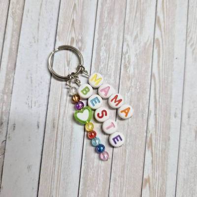 Schlüsselanhänger Beste Mama – Handgemacht mit Buchstabenperlen – Geschenk Muttertag 6 cm