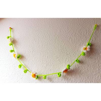 Gehäkelte Girlande Blütengirlande 90 cm Frühlingsdeko Fensterdeko Wanddeko