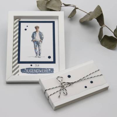 Handgefertigte Geschenkbox zur Jugendweihe mit Karte & Geldfach