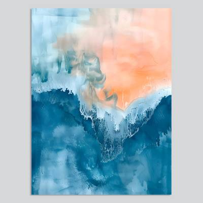 Abstraktes Aquarell Wandbild Meer mit Strand, Küstenlandschaft. Moderne Wandkunst auf Leinwand