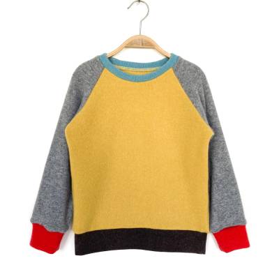 Kinderpullover Gr. 116 gelb grau 100% Kaschmir / Upcycling Kaschmirpullover