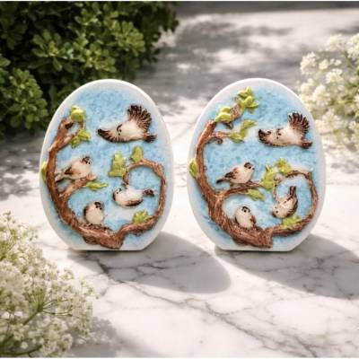 Ostern Dekoration - Spatzen aus Kaltporzellan auf dem Baum - Osterei