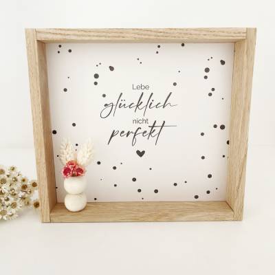 Holzrahmen - Leuchtbox. Lebe glücklich nicht perfekt. Incl. LED Teelicht.Deko für Zuhause.