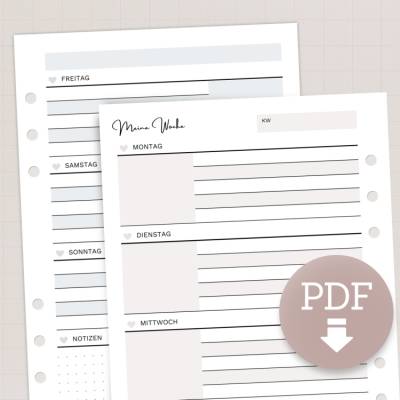 Wochenplaner A5 PDF: Wochenübersicht mit Notizfeld | minimalistische Wochenplanung in 5 Farben | Printable Planner zum A