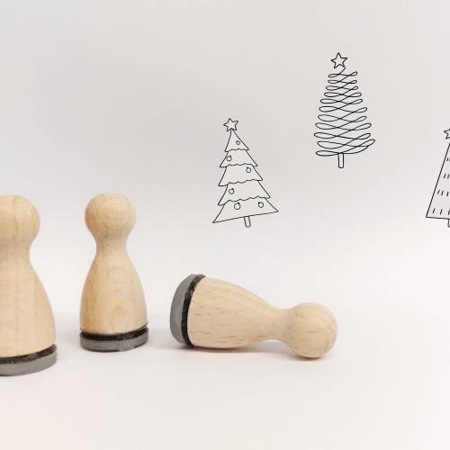Ministempelset Weihnachtsbaum | 3 Stempel mit 12mm Durchmesser | Holzstempel Weihnachten / Advent