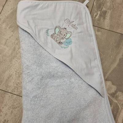 Kapuzenbadetuch XXL personalisiert 100 x 100 cm Elefant Handtuch Geschenk zur Geburt Taufe Geburtstag 